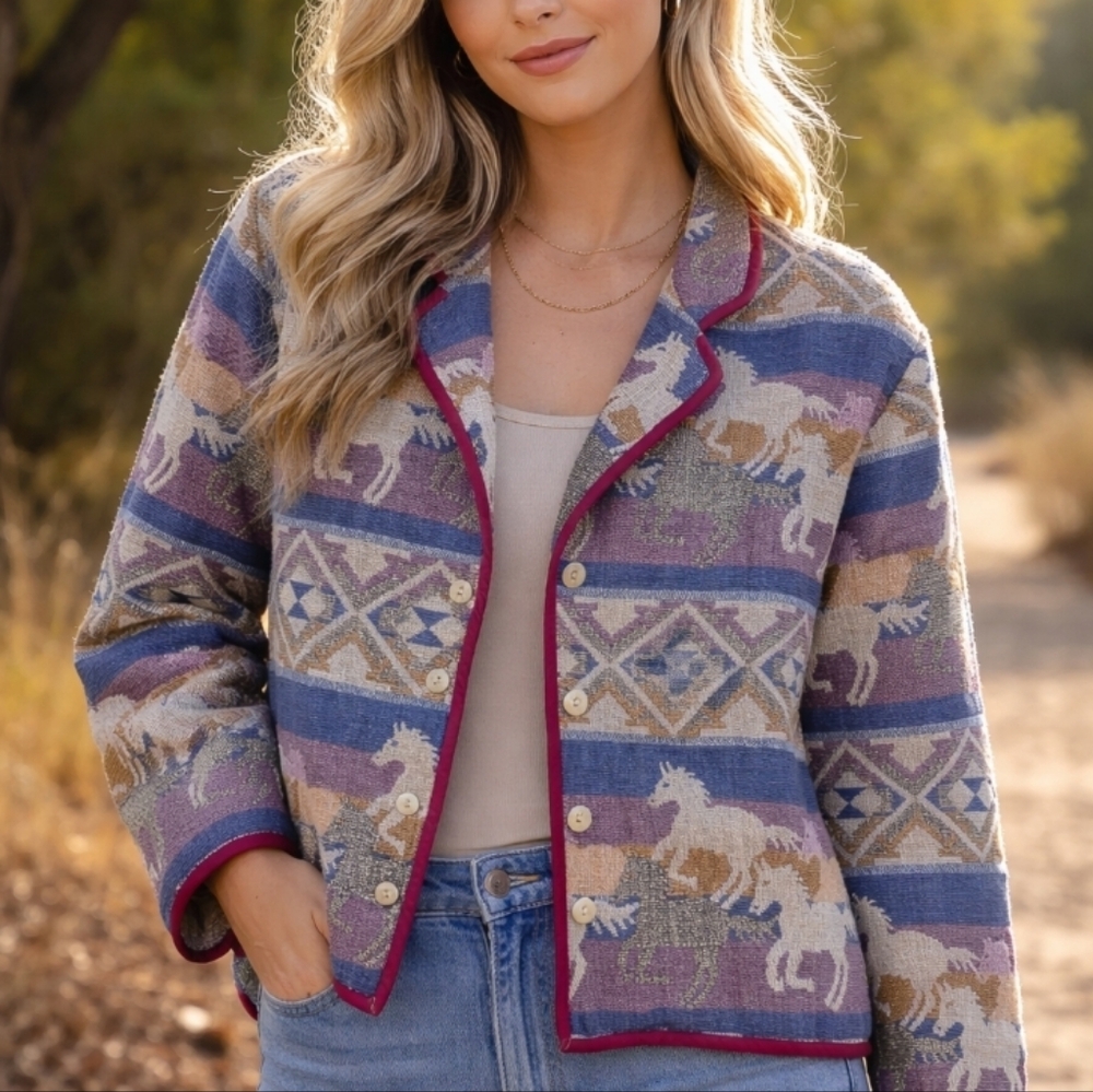 Vintage Nikki Saggaro Tapestry Horse Print Jacket Cotton